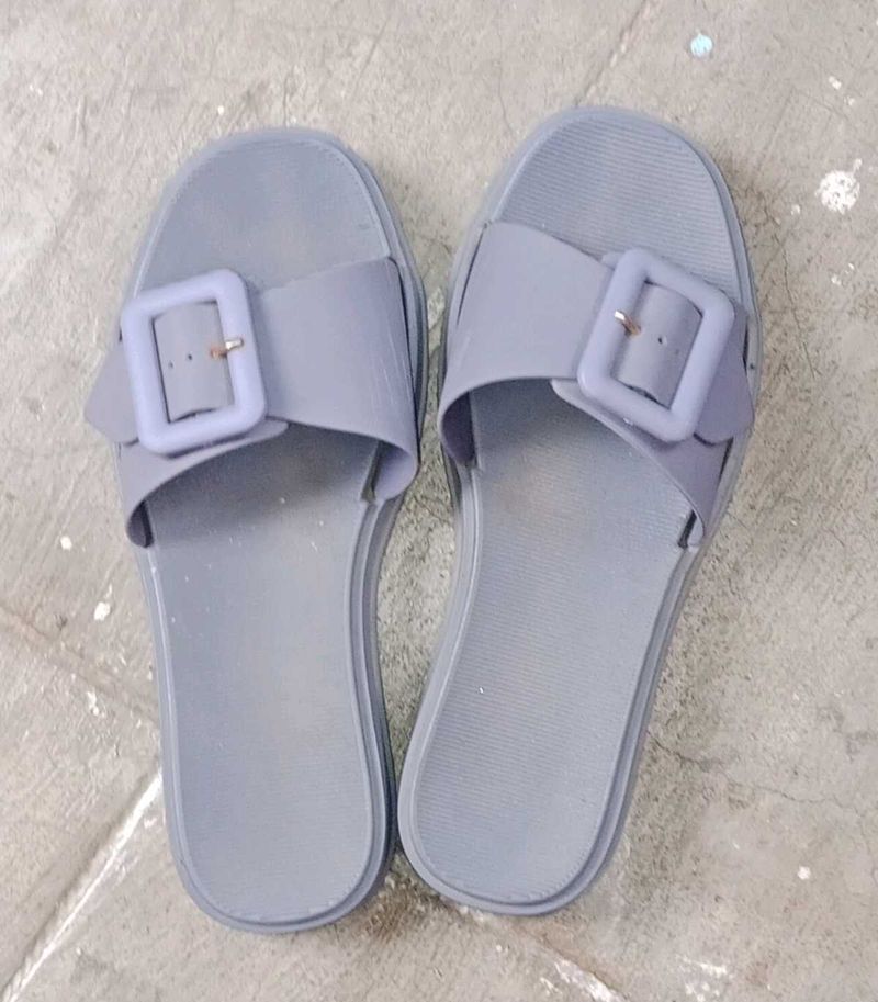 Stylish Grey Buckle Slides