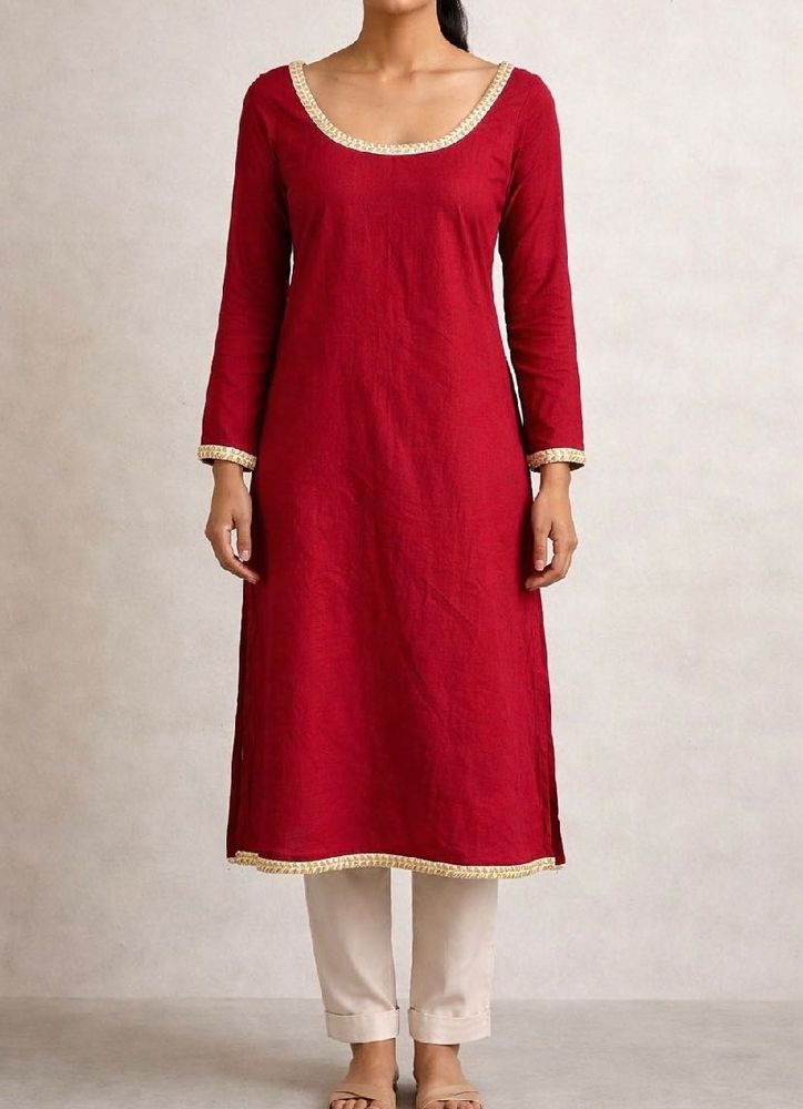 Elegant Red Kurta with Gold Trim