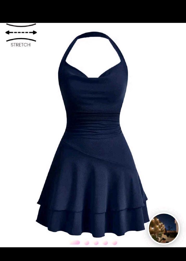 Navy Blue Halter Neck Dress