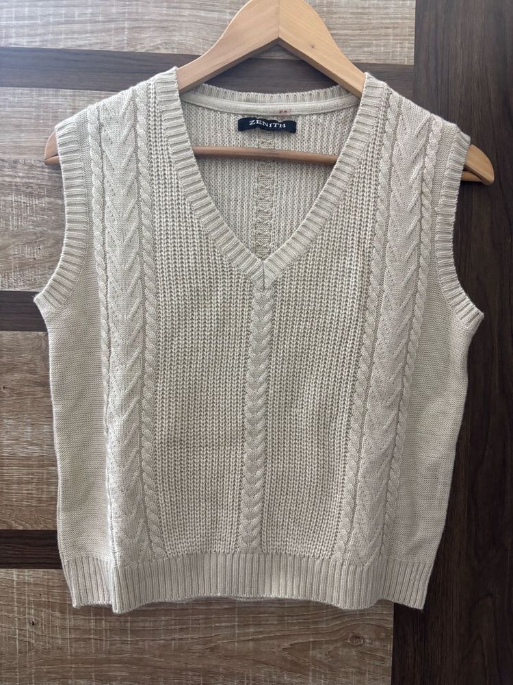 Cream Cable Knit V-Neck Vest