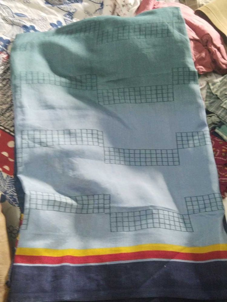 Beautiful Blue Saree with Grid Pattern