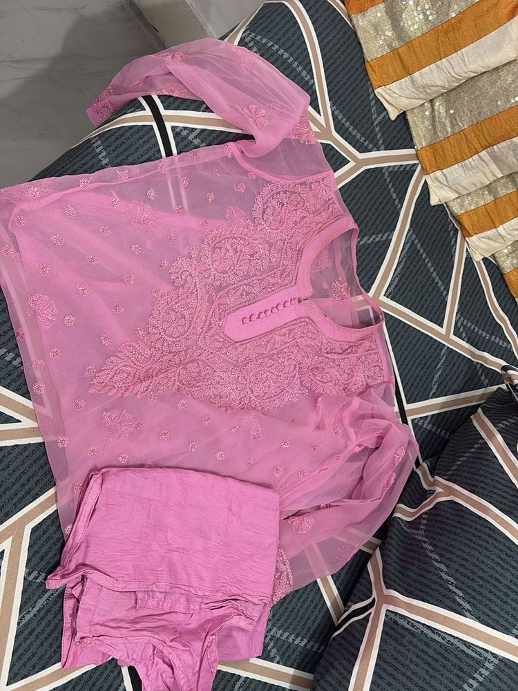 Elegant Pink Chikankari Kurta with inner