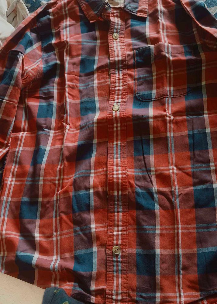 Men's Red Plaid Long Sleeve Shirt
