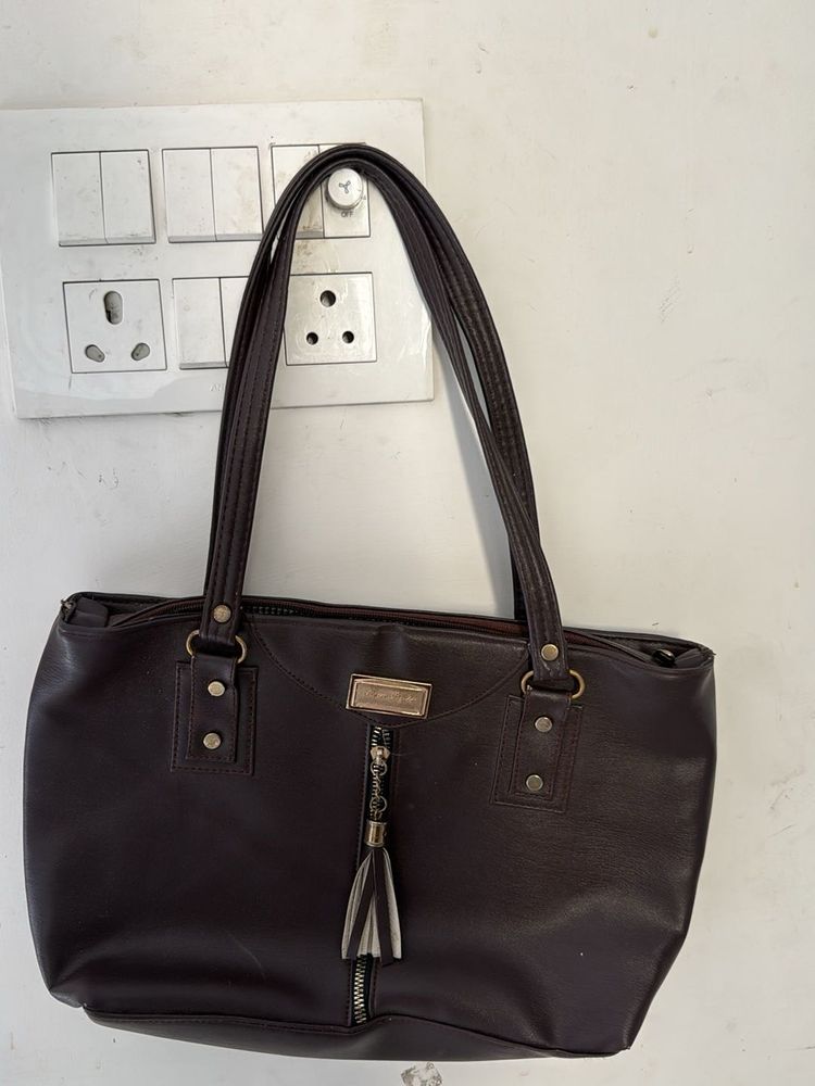 Stylish Brown Faux Leather Handbag