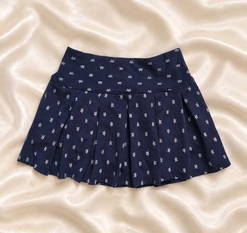 Cute Navy Star Print Pleated Skirt