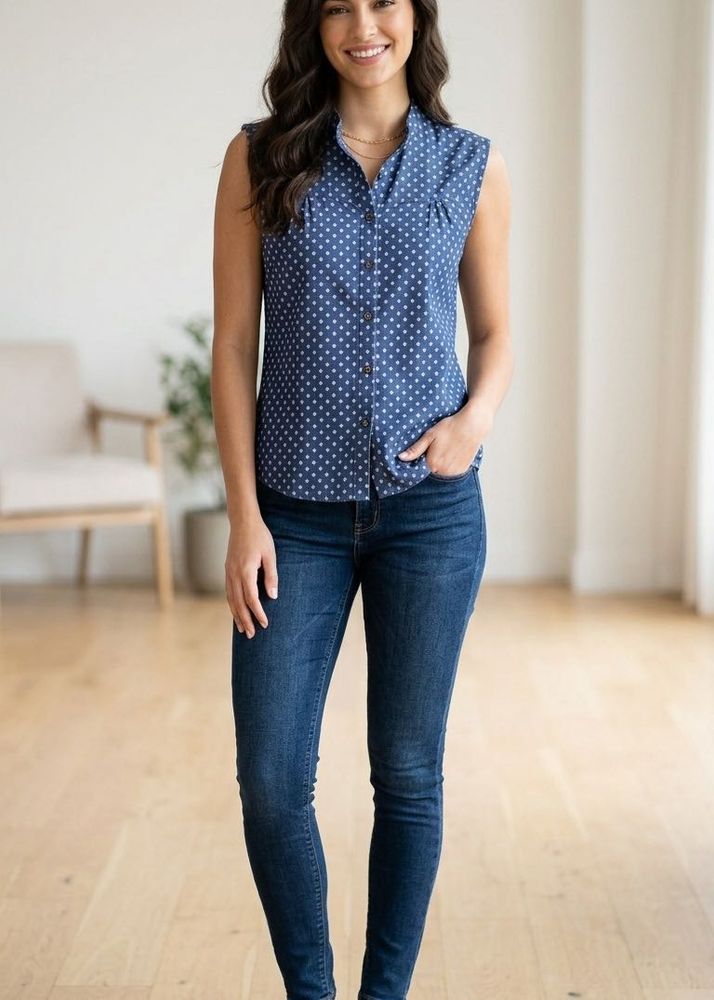 New Blue Polka Dot Sleeveless Shirt