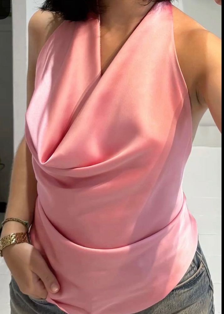 Cowl Neck backless baby Pink Top
