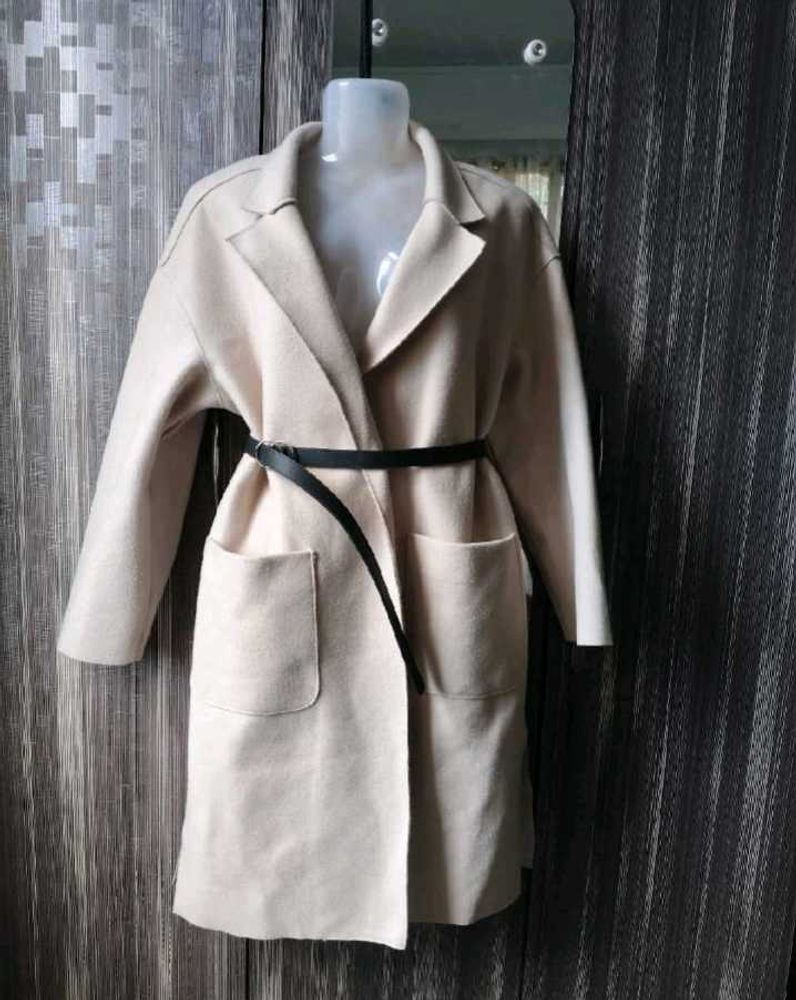 Women's Beige Lapel Coat with Belt