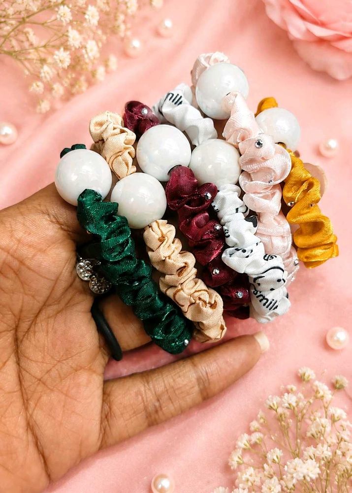 Cute Scrunchie Hair Ties with Pearls