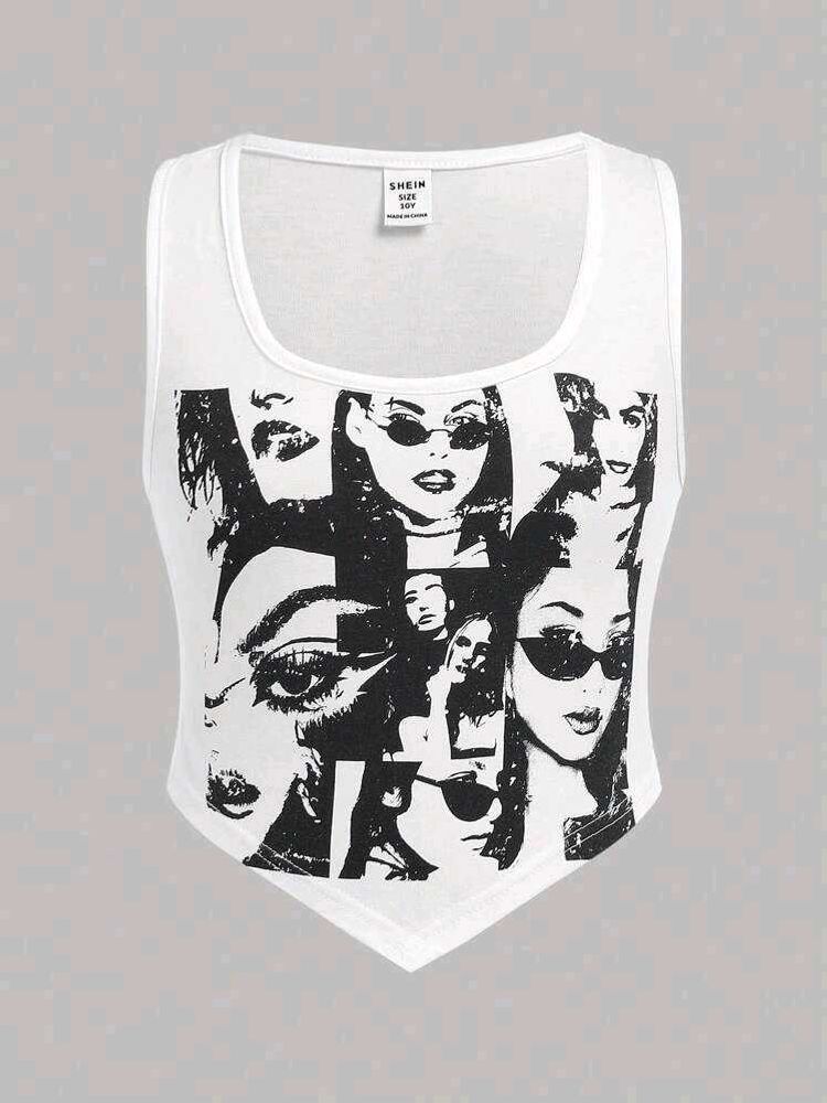 20286. Graphic Print Crop Tank Top