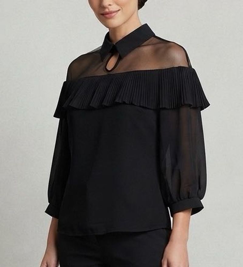 Elegant Mesh-Paneled Blouse