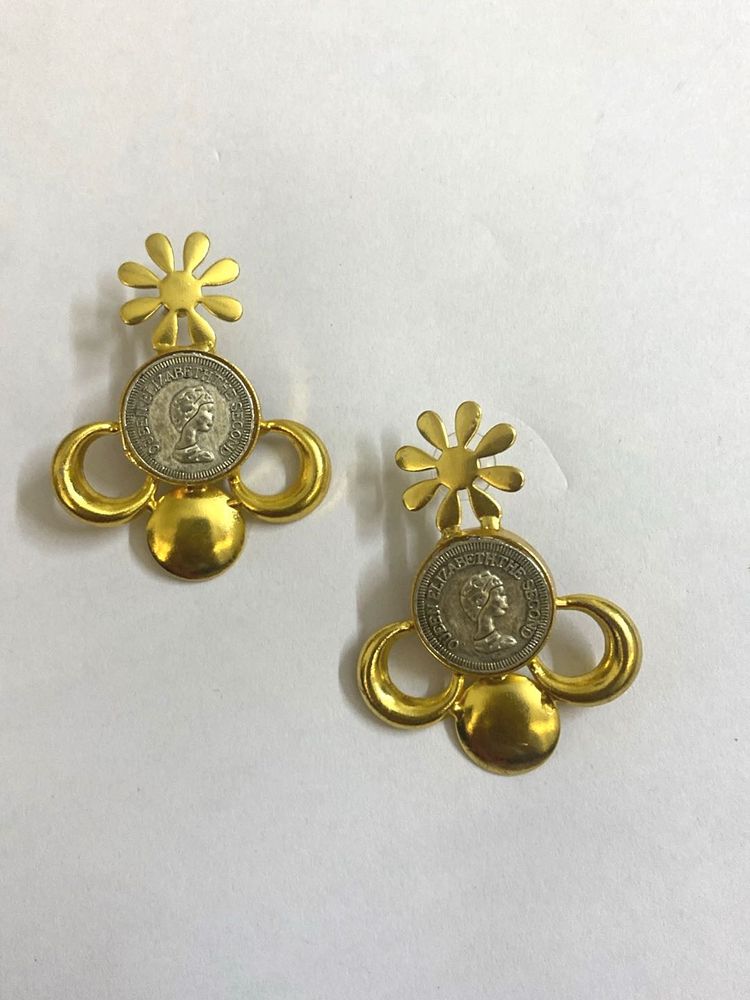 Unique Coin Drop Brass Earrings