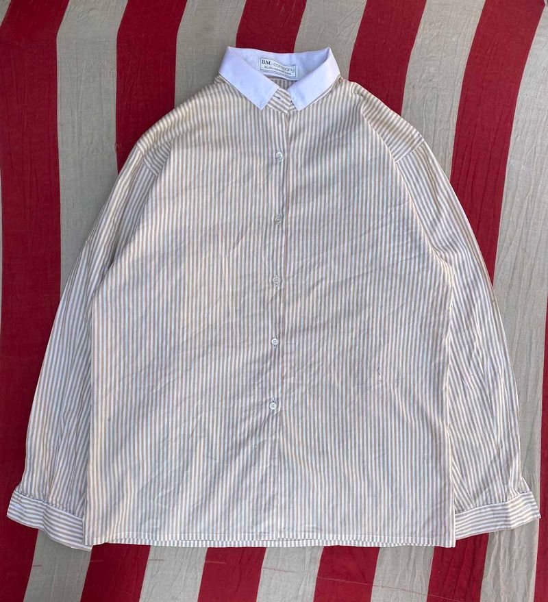 Striped Long Sleeve Collared Blouse