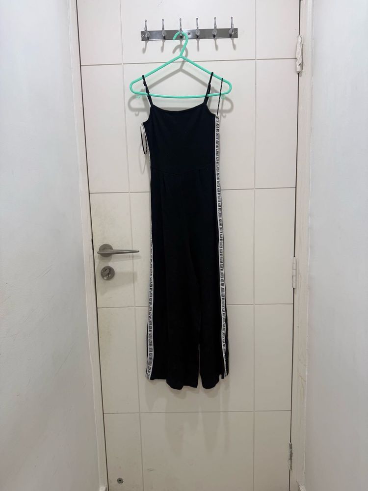 Black Spaghetti Strap Jumpsuit with Side Tape