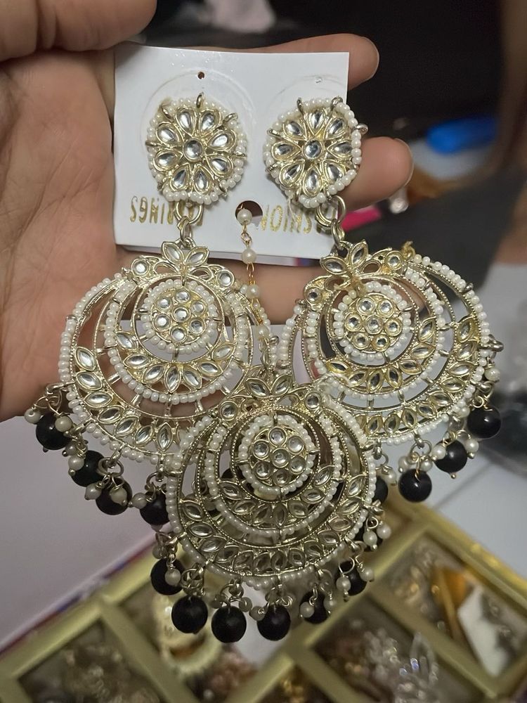 Elegant Chandbali Earrings with Pearls &amp; Beads