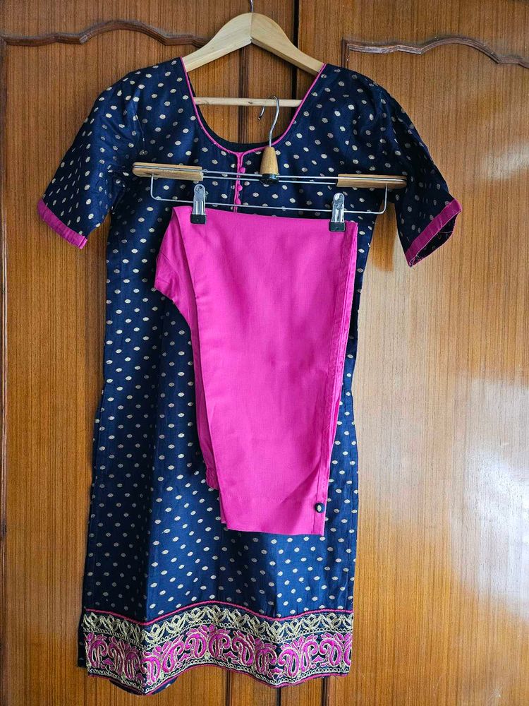 Navy Blue Kurta Set with Pink Pants