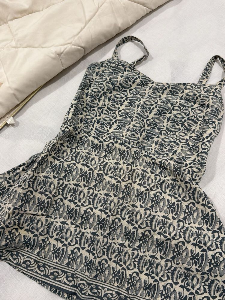 Printed short kurti grey colour