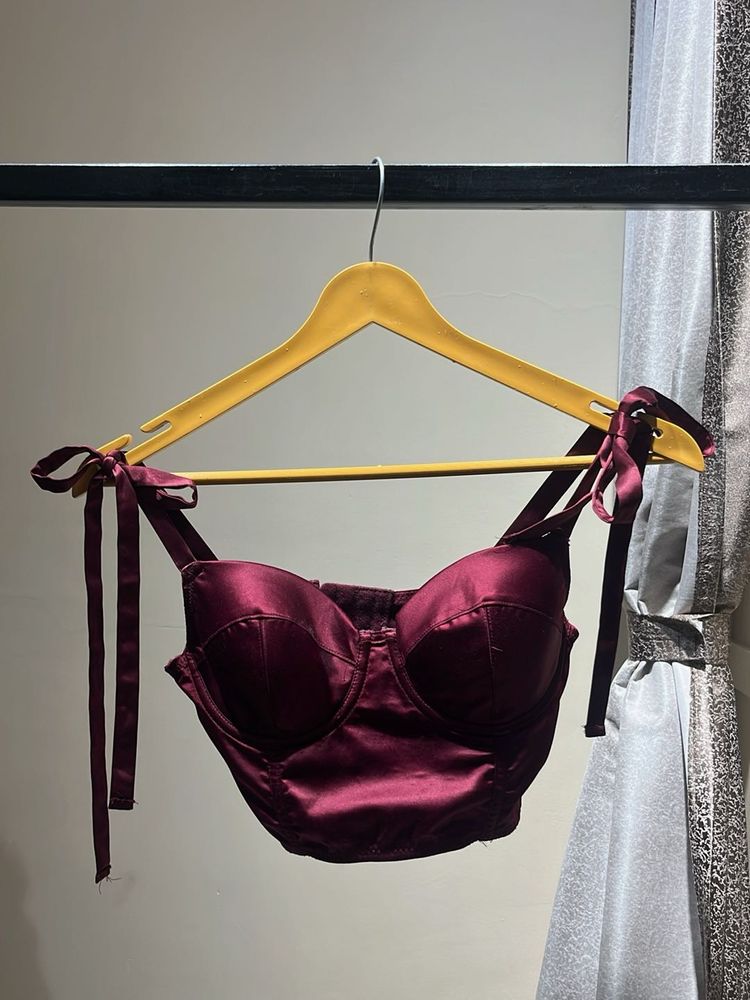 Cash Is Negotiable Burgundy Corset Top