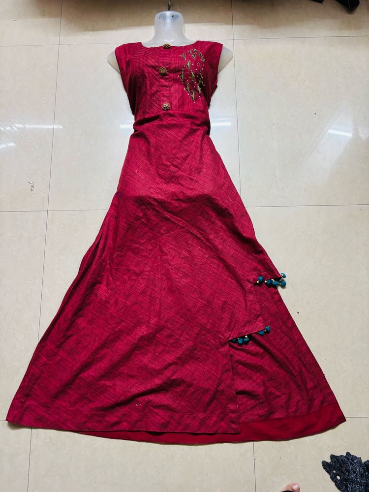 Maroon Ethnic one piece with Embellishments