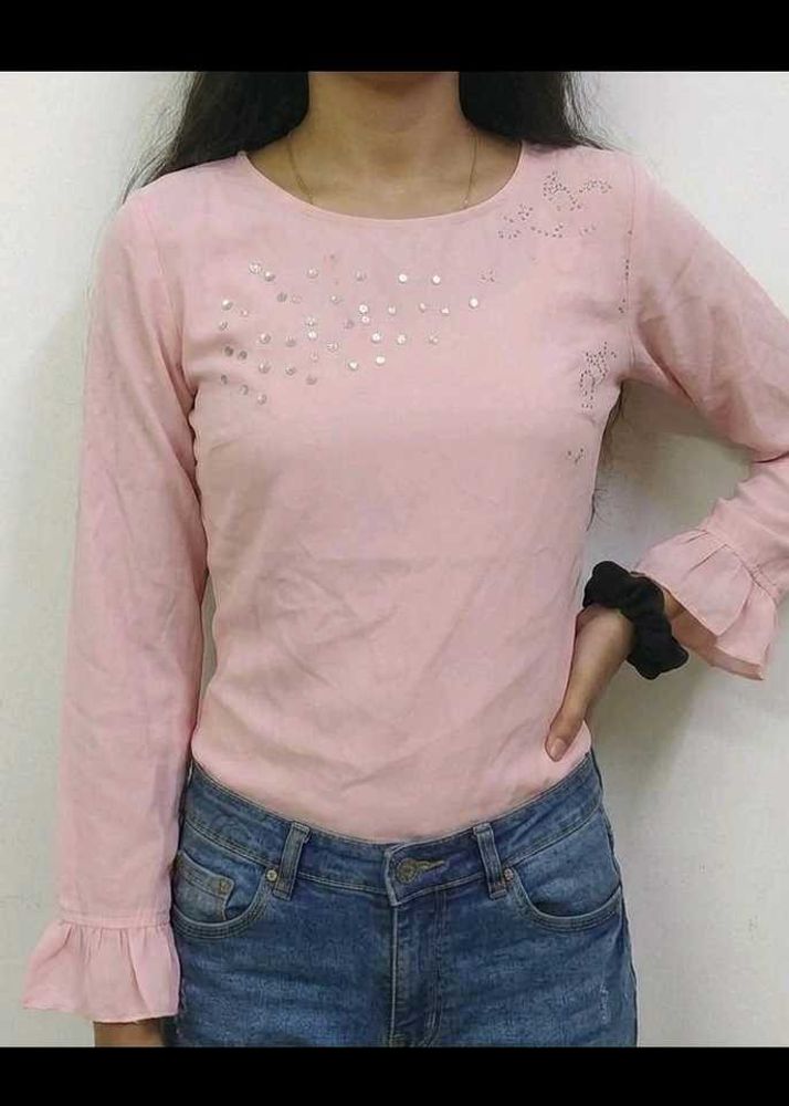 Pink Embellished Long Sleeve Top