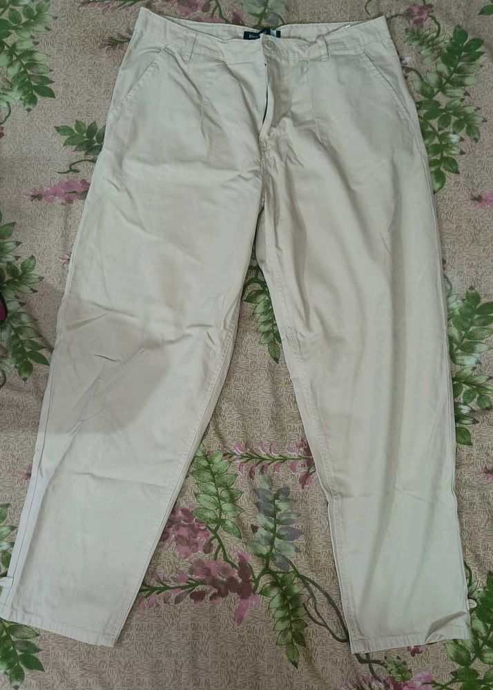 Beige Cotton Blend Pants