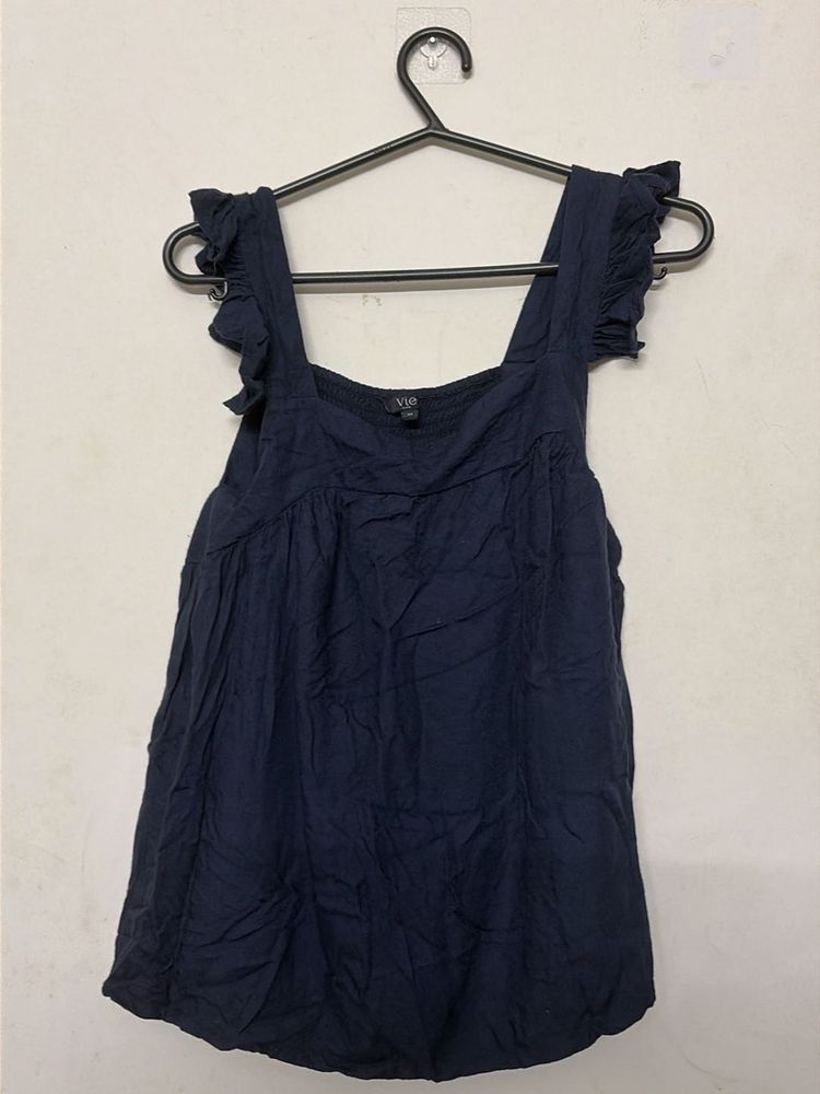 Navy Blue Ruffle Strap Top