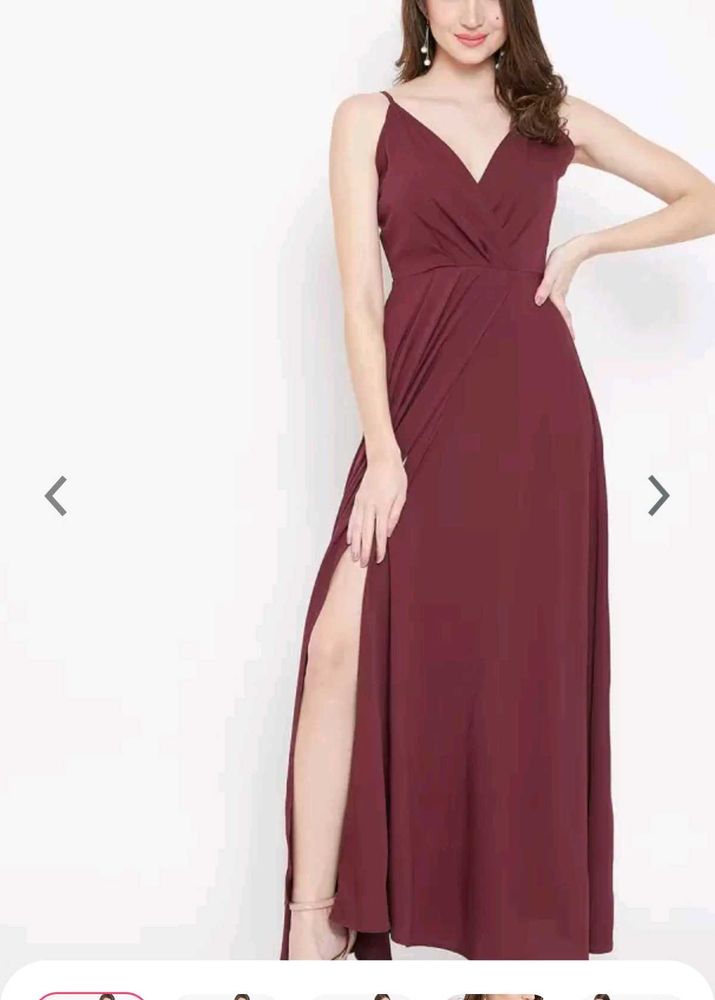 Berrylish Flared Maxi Dress With A Slit.