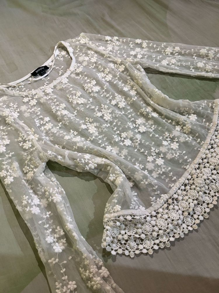 Sheer Floral Lace Long Sleeve Top