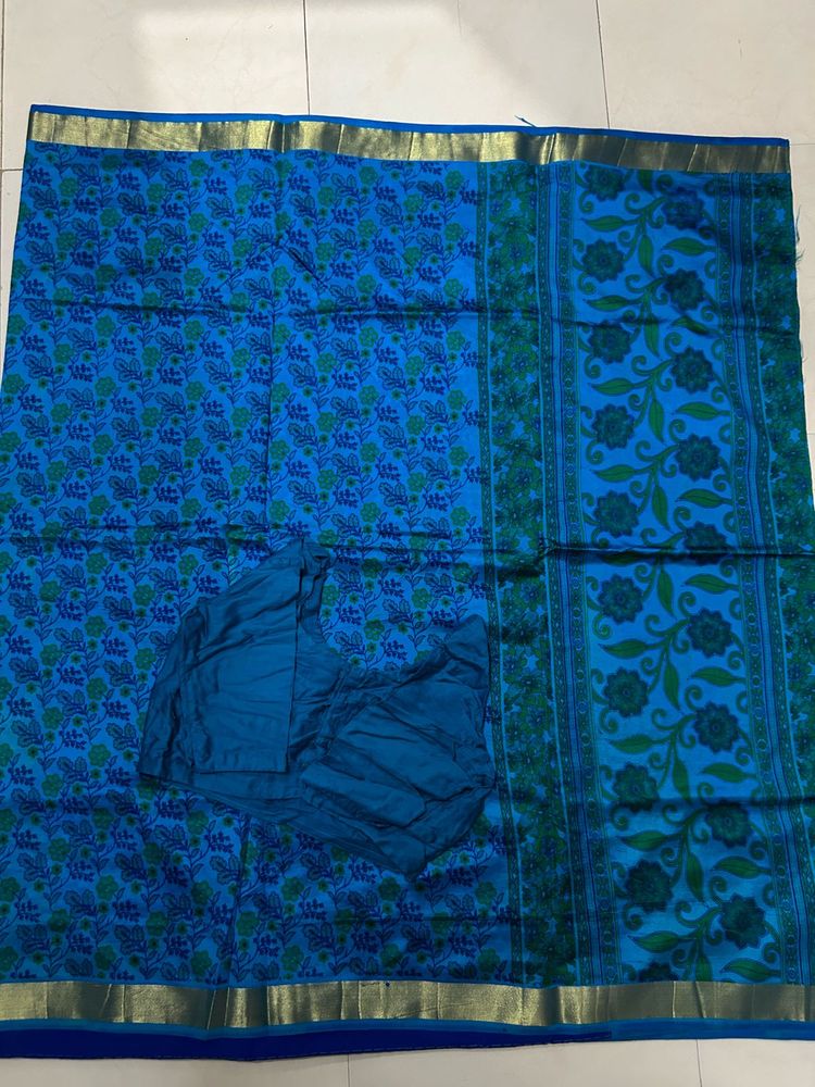 Blue Floral Print Saree