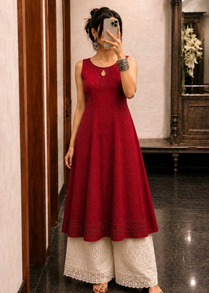Red Sleeveless fit &amp; flare kurti