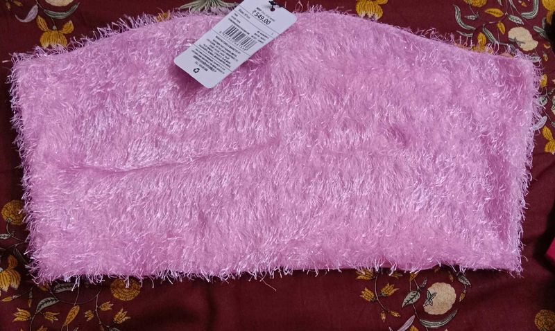 L size Pink Faux fur Tube Top