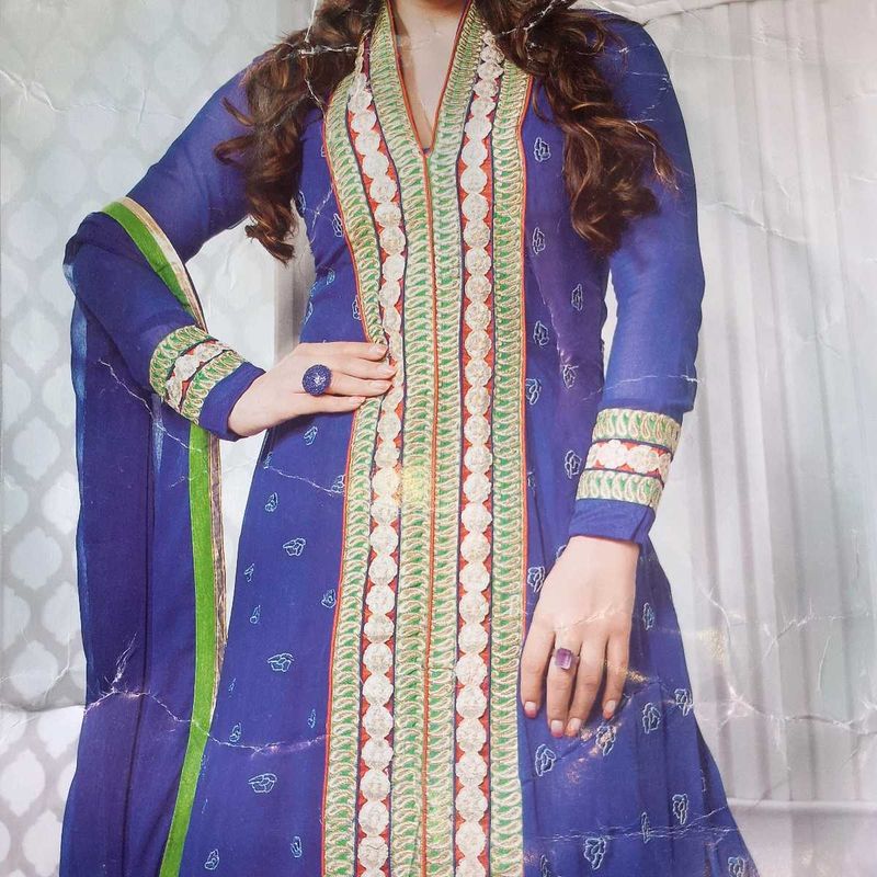 Blue Embroidered Dress Material