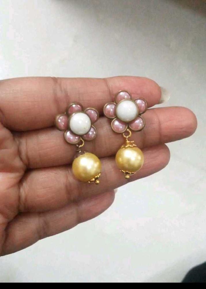 vintage faux Pearl Flower Drop Earrings