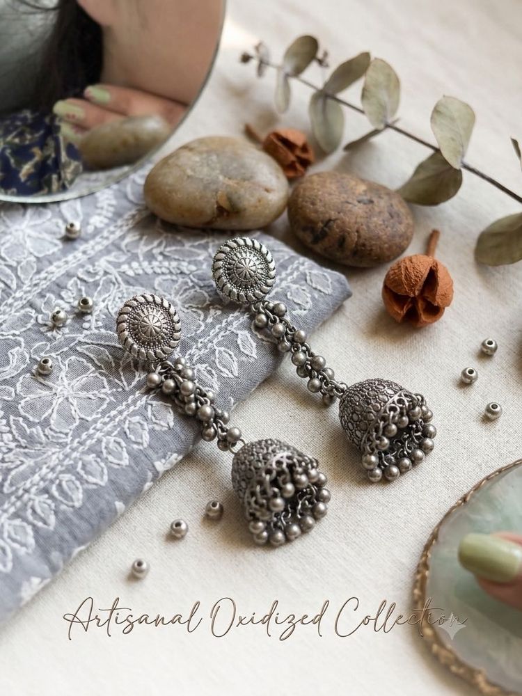 Oxidized Silver Jhumka Earrings