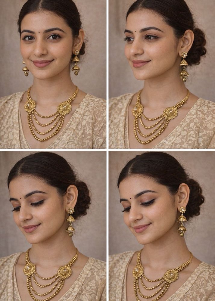Exquisite Gold-Toned Layered Necklace &amp; Earring Se