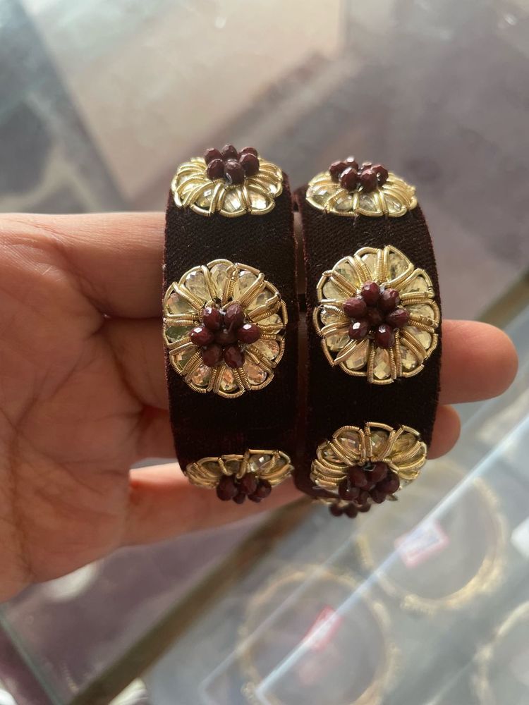 Designer Velvet Bangles with Stone Work