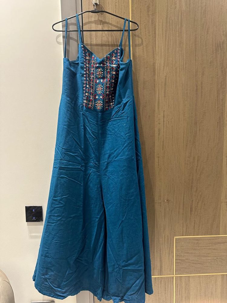 Boho Teal Embroidered Jumpsuit