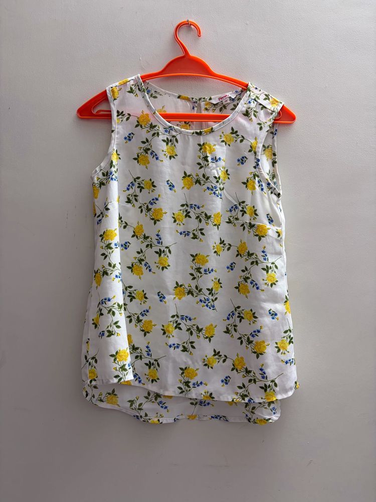 White Floral Sleeveless Top