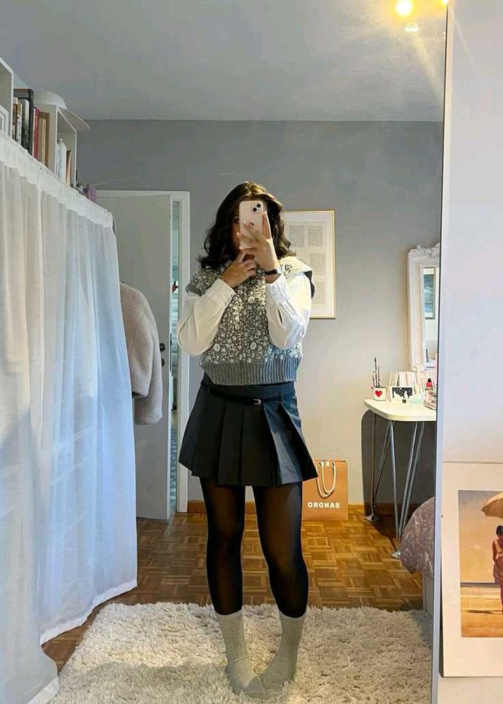 Grey embellished oversized top