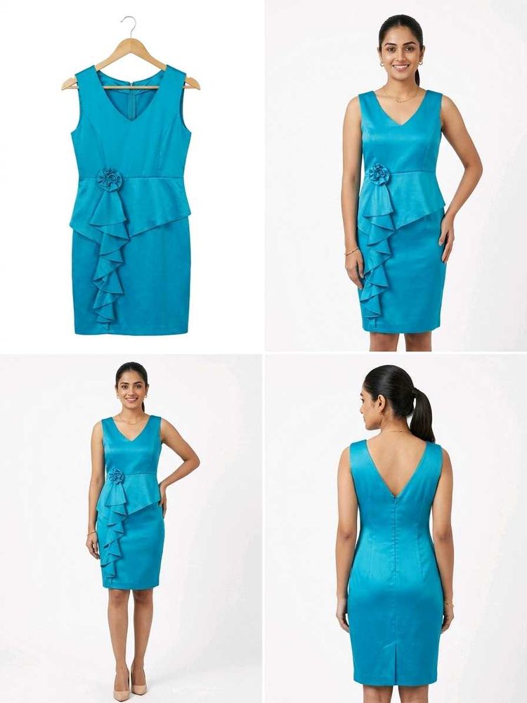 Stunning Teal Ruffled Sheath Dress