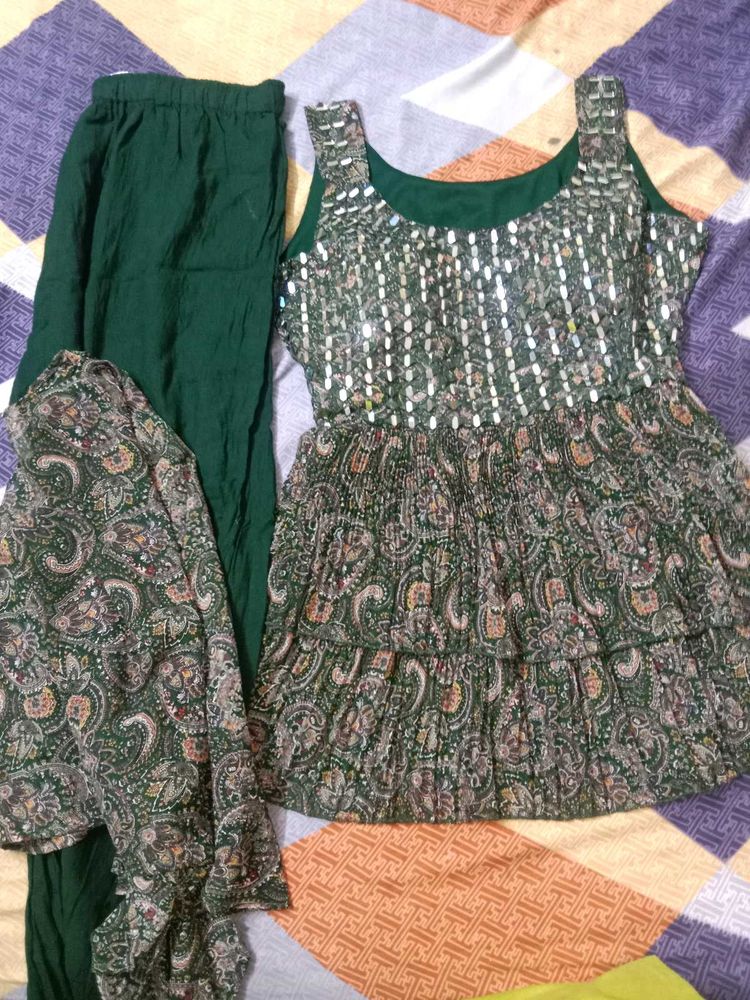 Party Wear Peplum Top And Bottom Set