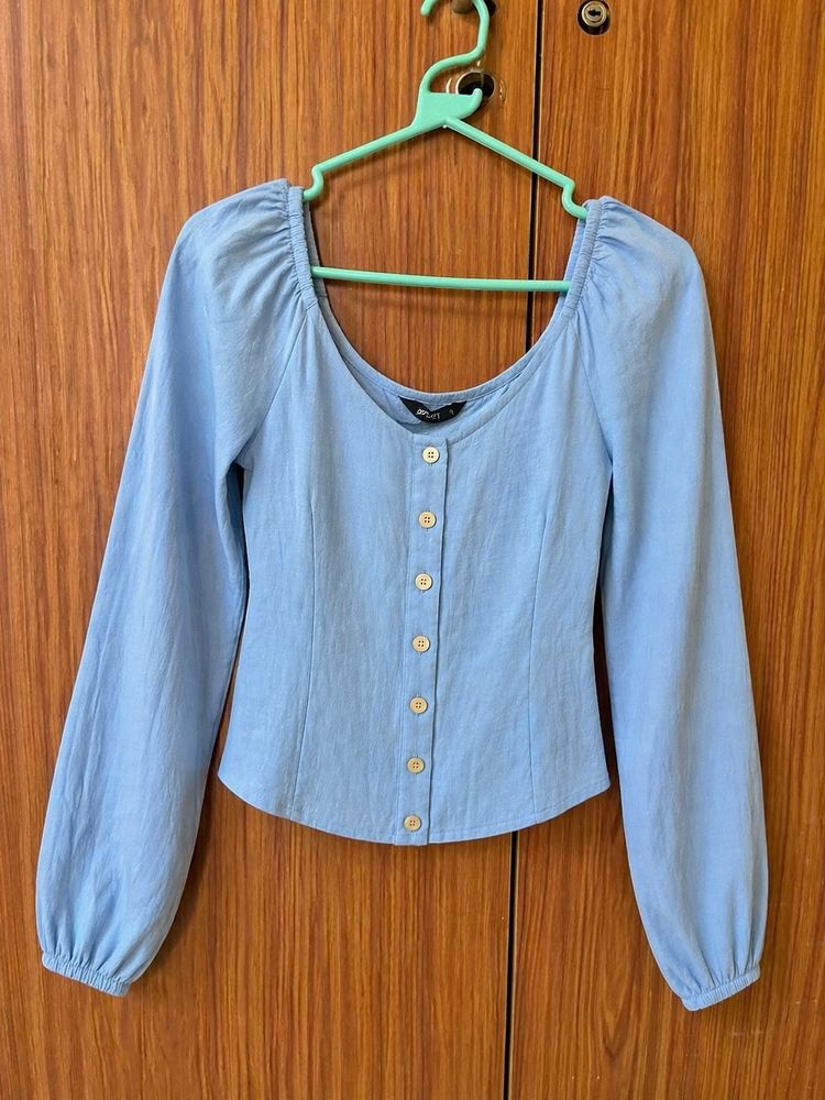 ONLY Light Blue Button-Up Long Sleeve Top