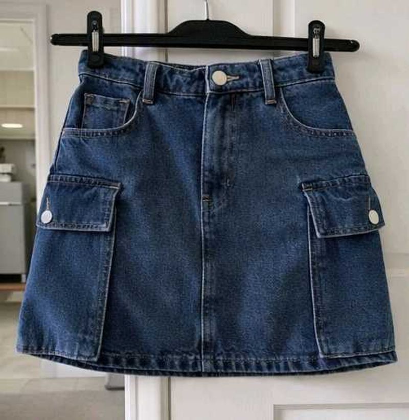 Denim Cargo Mini Skirt