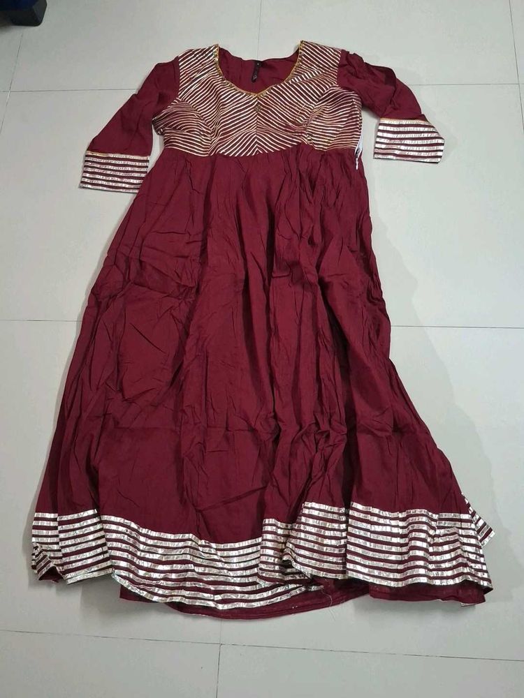 Maroon Anarkali Kurta with Golden Embellishments