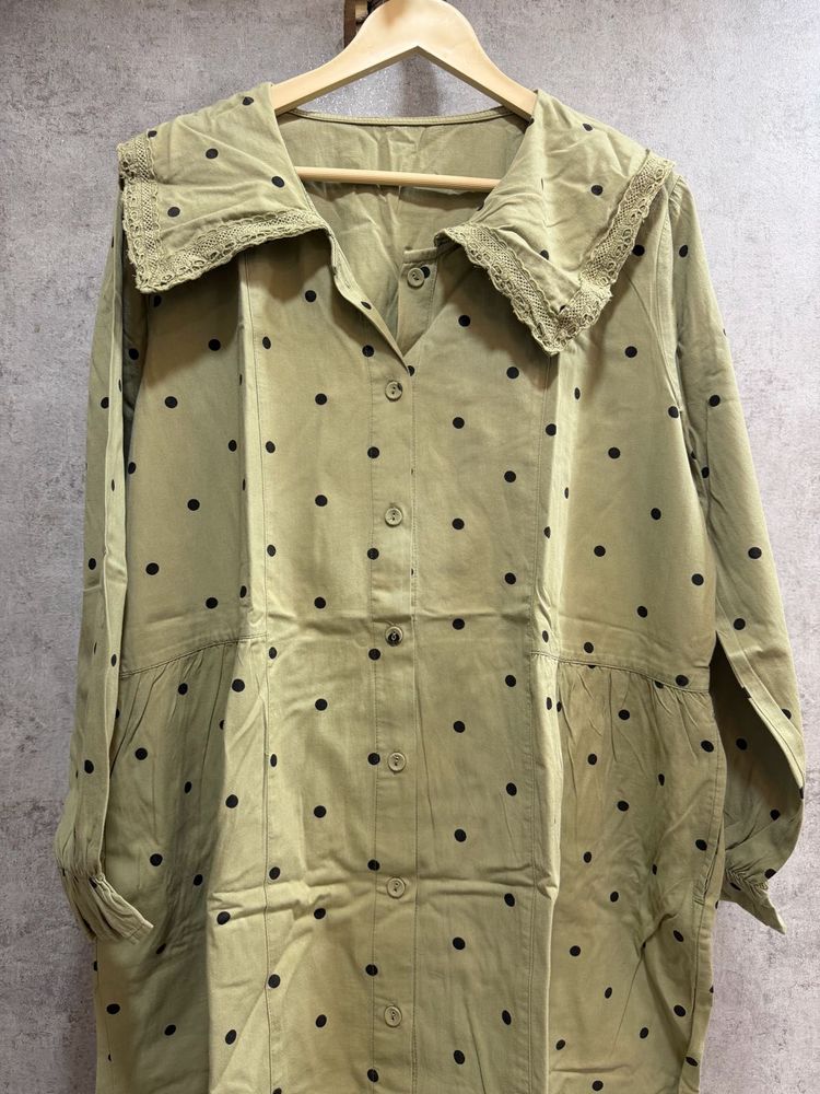Olive Green Polka Dot A line Dress