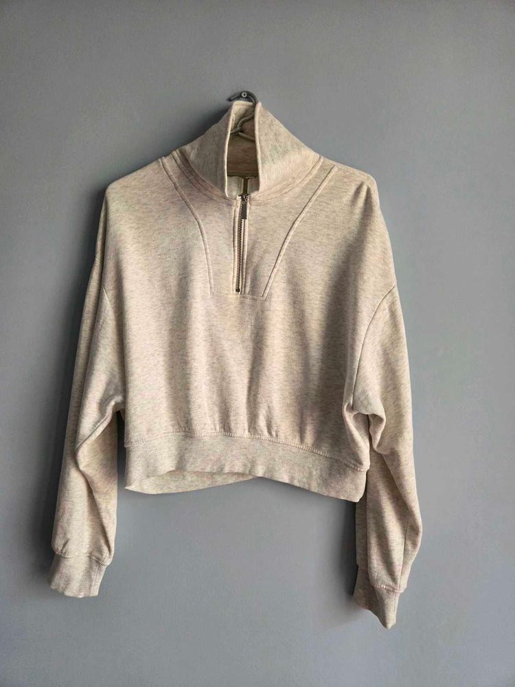 H&amp;M Beige Cropped Oversized Sweatshirt