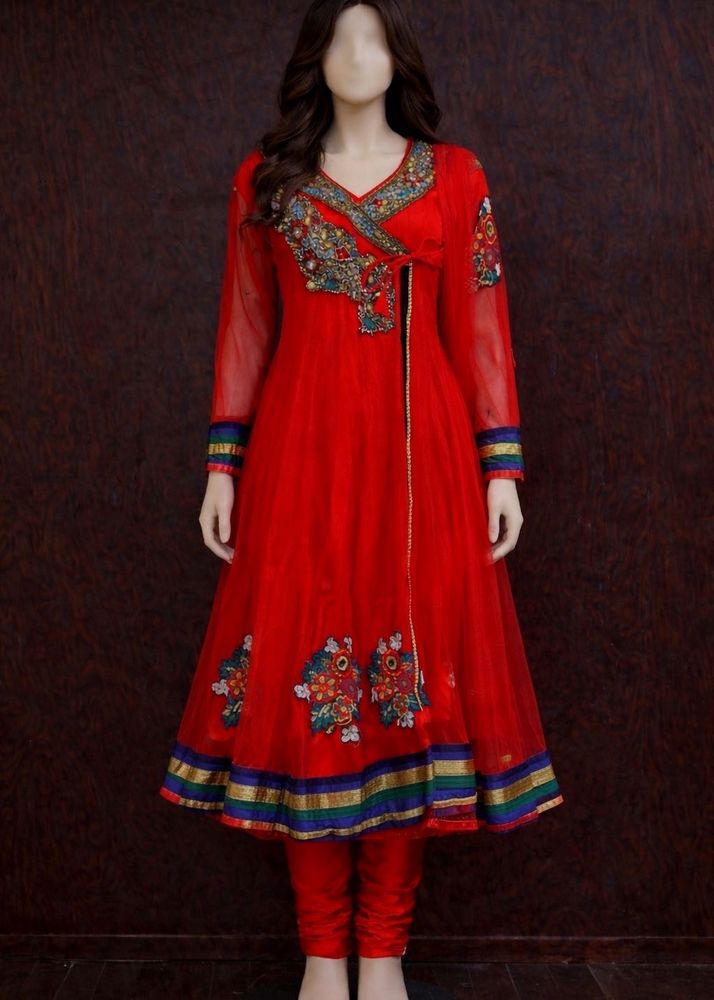 Red Anarkali Kurta Set with Intricate Embroidery