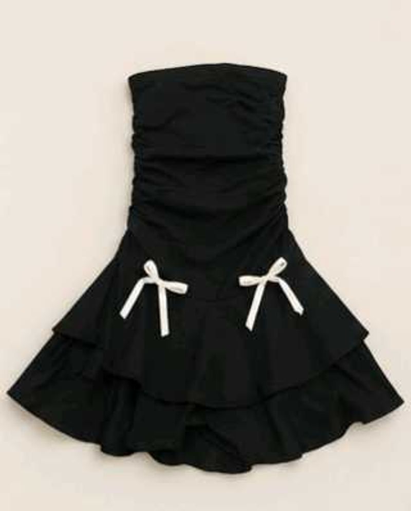 Chic Black Strapless Ruffle Dress