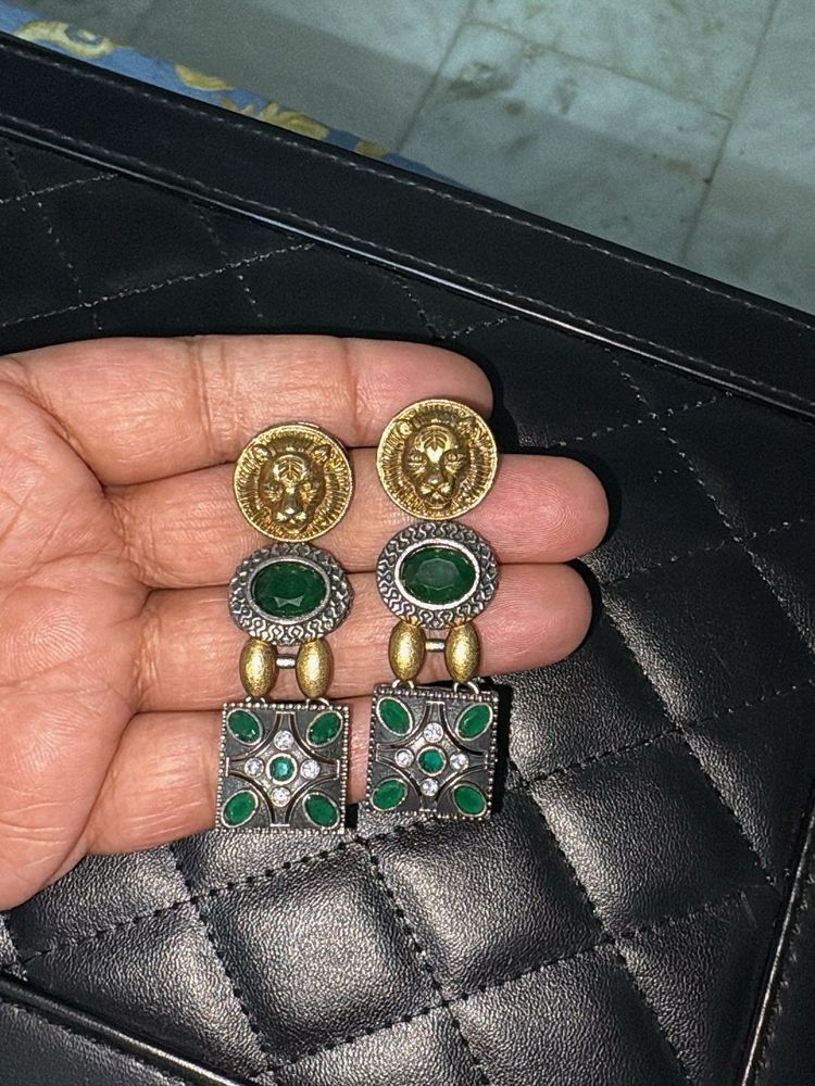 Sabyasachi look  Lion Head &amp; Emerald Earrings