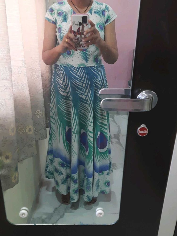 Peacock Print Maxi Dress